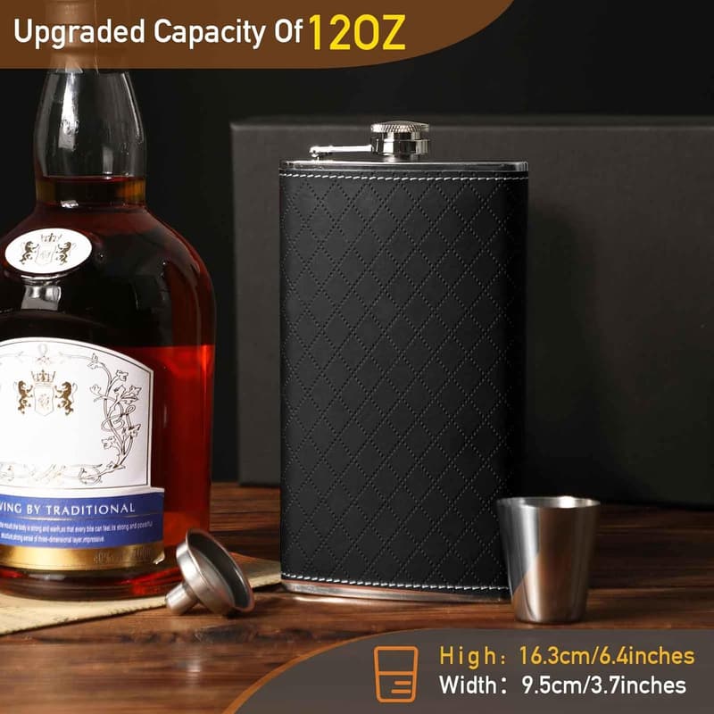 Wedding Gift Hip Flask for Men - 350ml Stainless Steel with Cup & Funnel