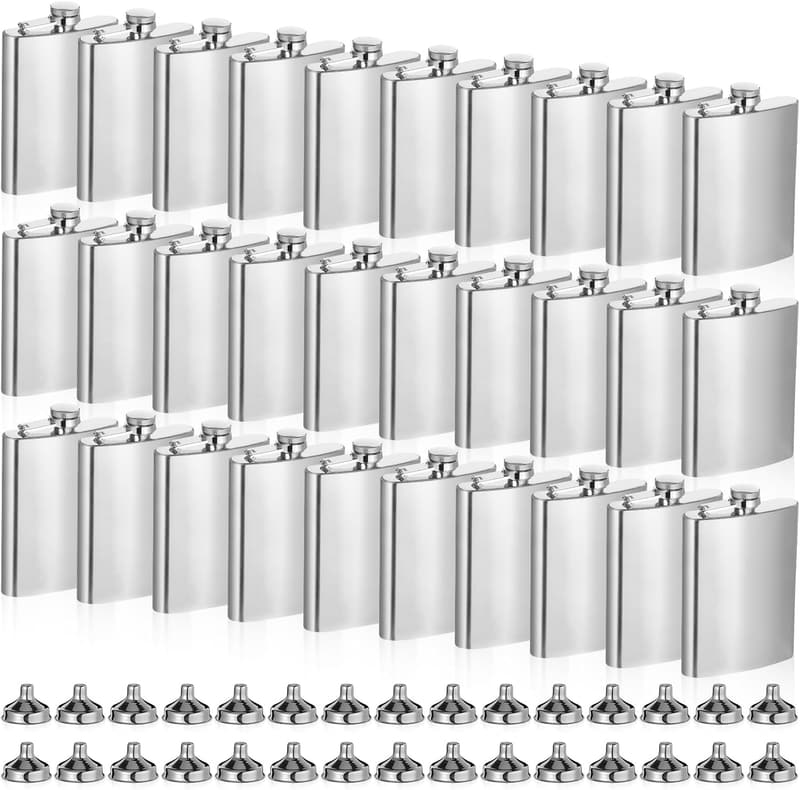 Stainless Steel Hip Flask Set with Funnel - 30 Pieces for Weddings