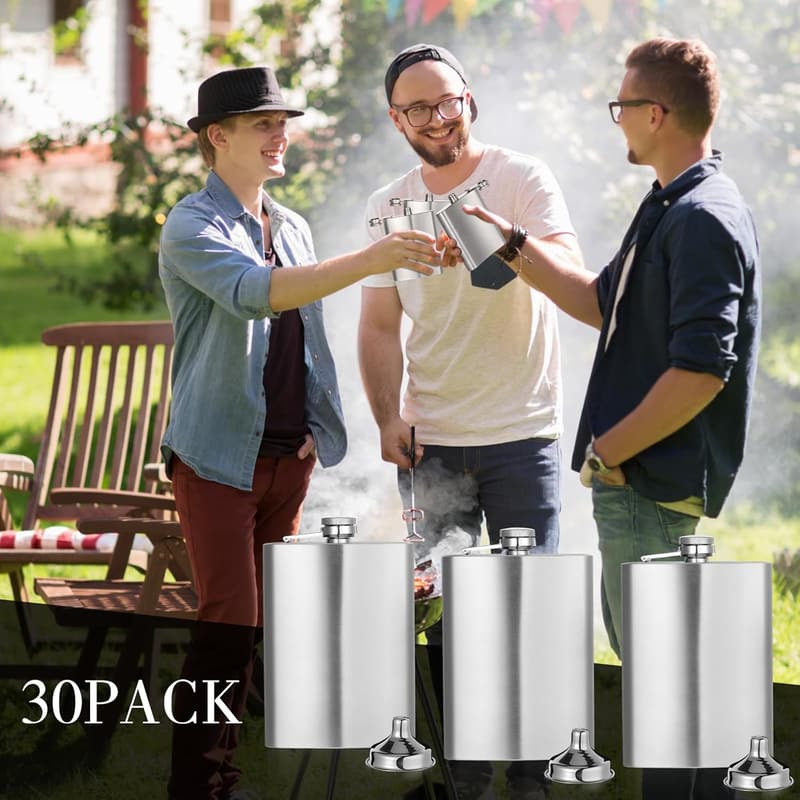 Stainless Steel Hip Flask Set with Funnel - 30 Pieces for Weddings