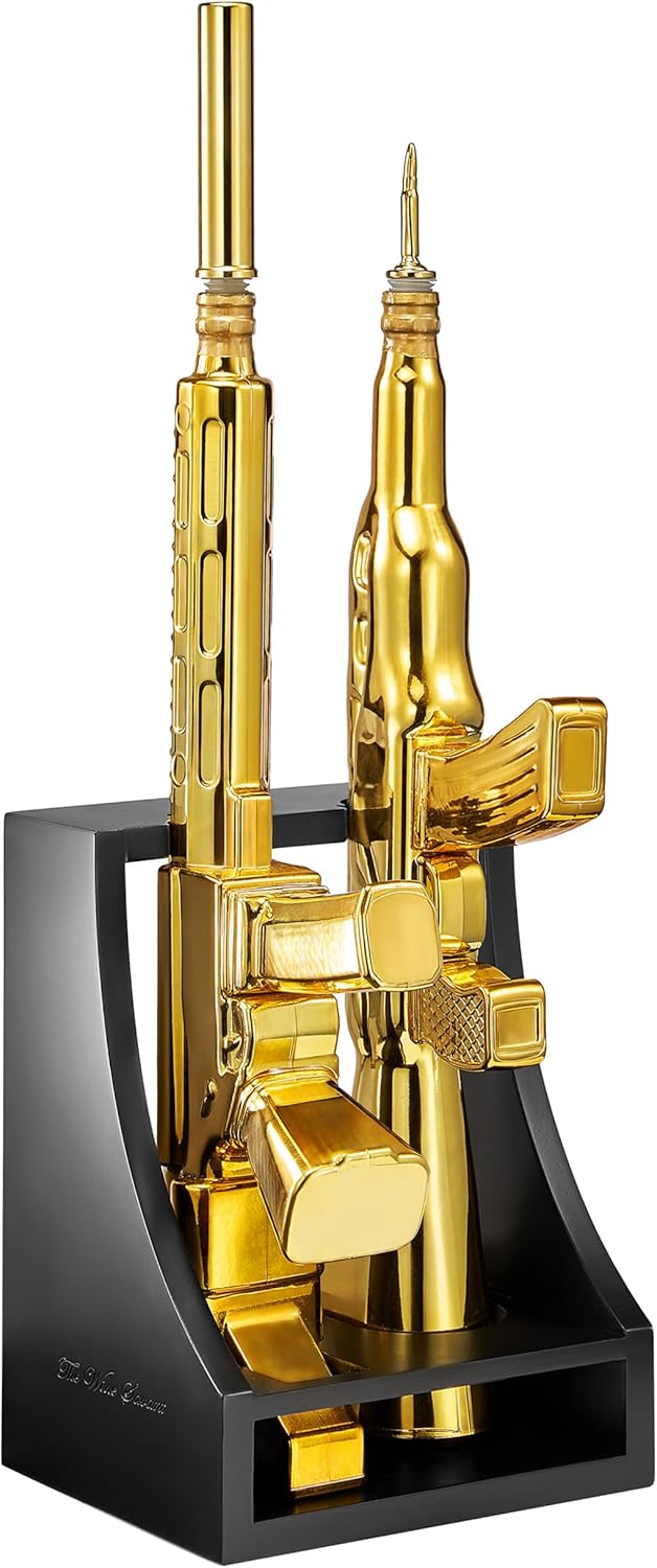 Gun Whiskey Decanter Set for Veterans - 1000ml Gold Finish