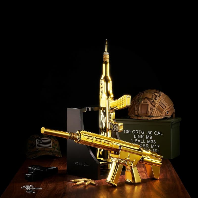 Gun Whiskey Decanter Set for Veterans - 1000ml Gold Finish