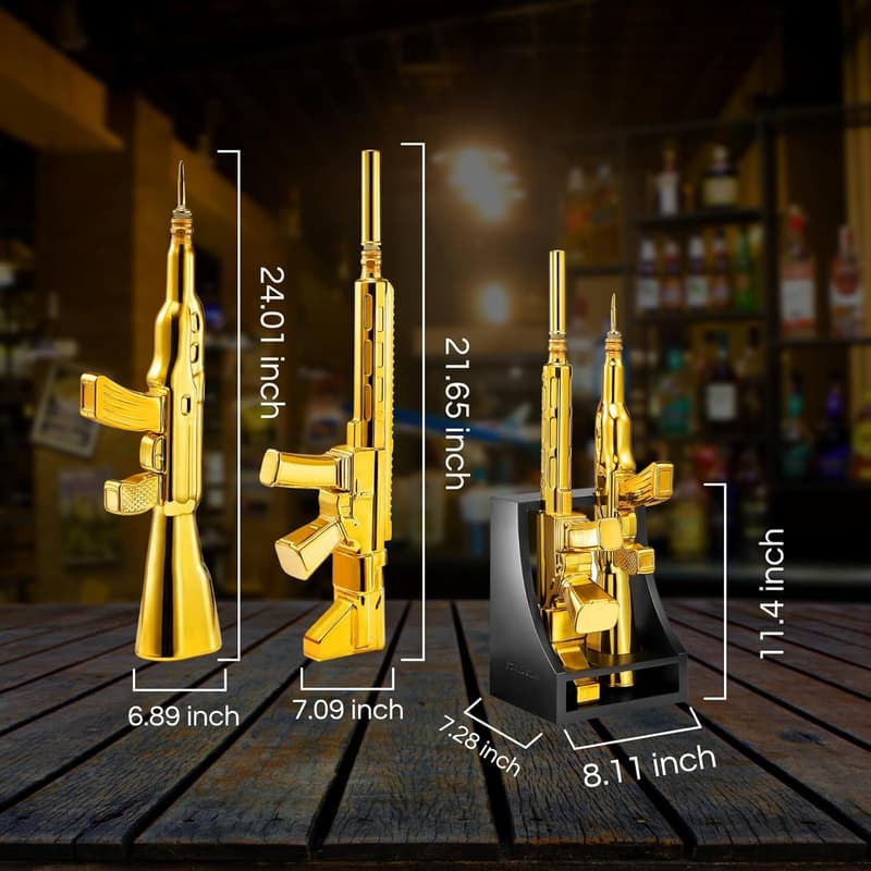 Gun Whiskey Decanter Set for Veterans - 1000ml Gold Finish