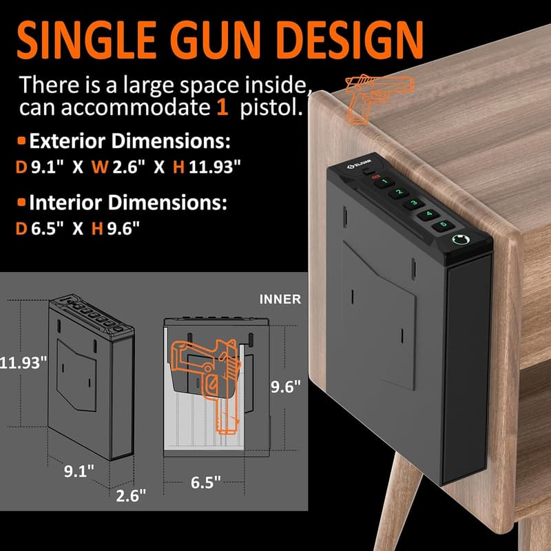 Quick-Access Pistol Safe with Keypad Lock for Nightstand