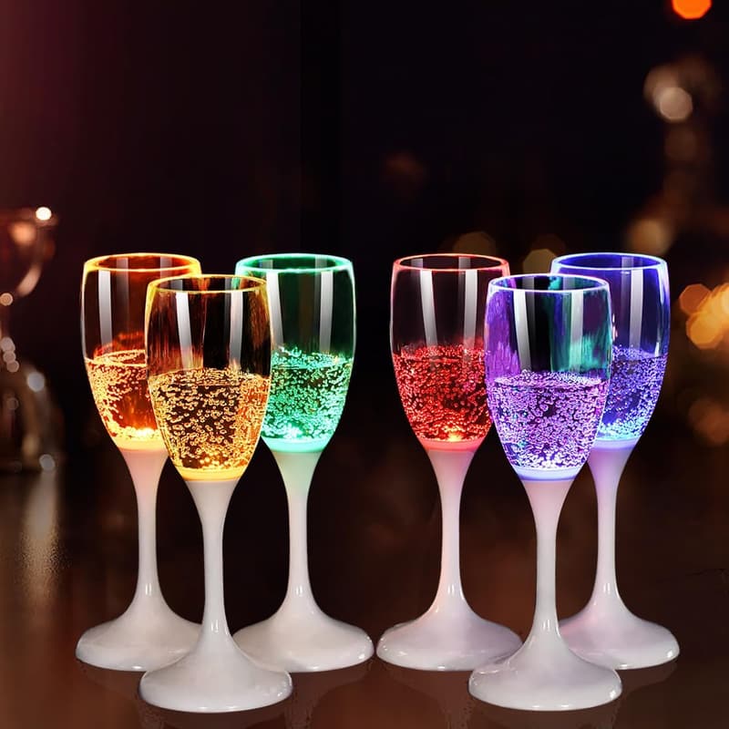 Glow-in-the-Dark LED Champagne Flutes Set of 6 for Parties