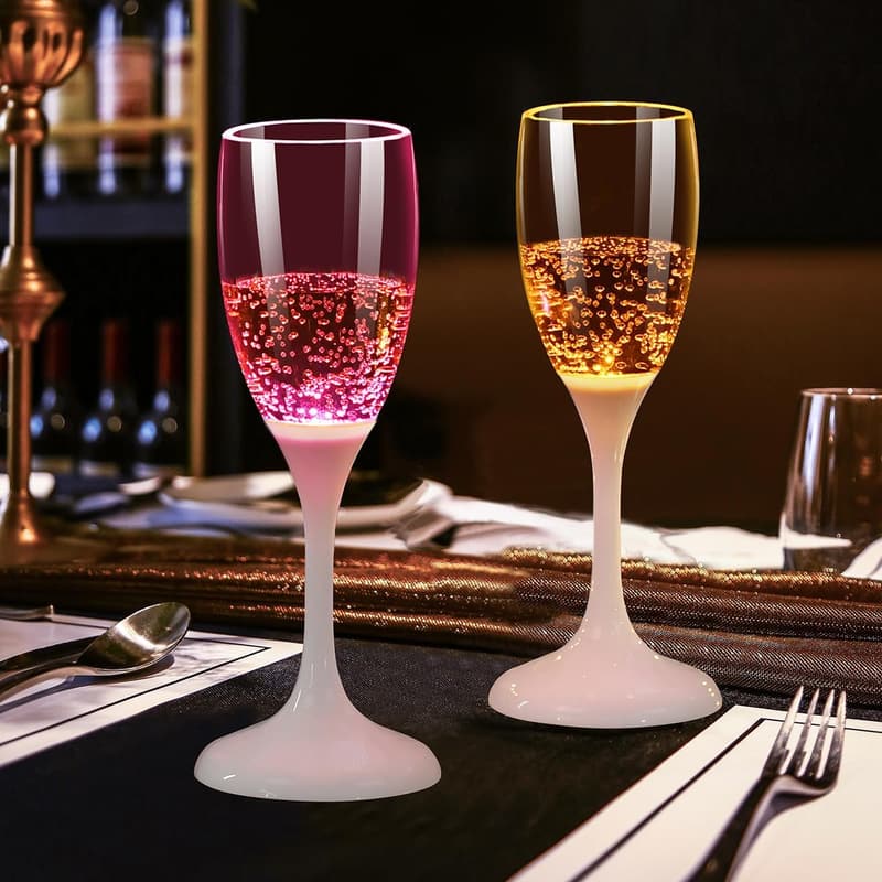 Glow-in-the-Dark LED Champagne Flutes Set of 6 for Parties