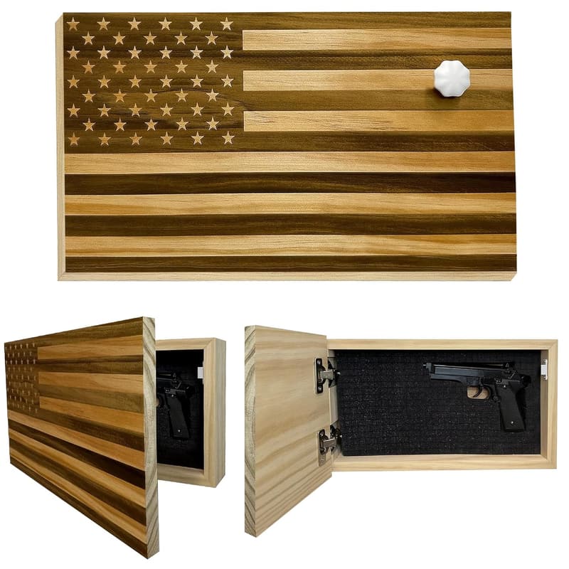 Handcrafted American Flag Wall Gun Safe for Concealed Storage