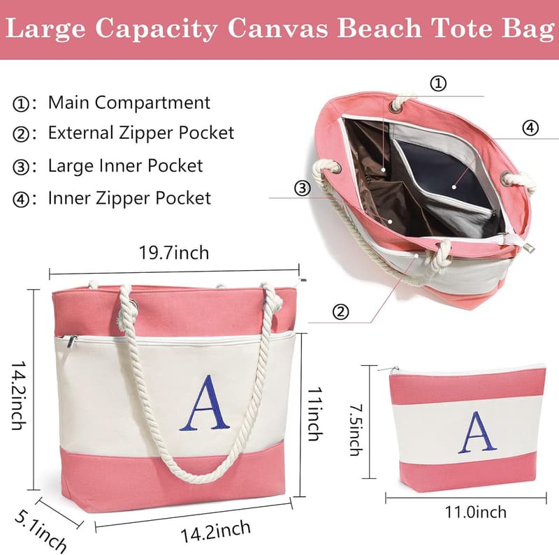 Birthday Gift: Waterproof Initial Canvas Tote Bag for Women