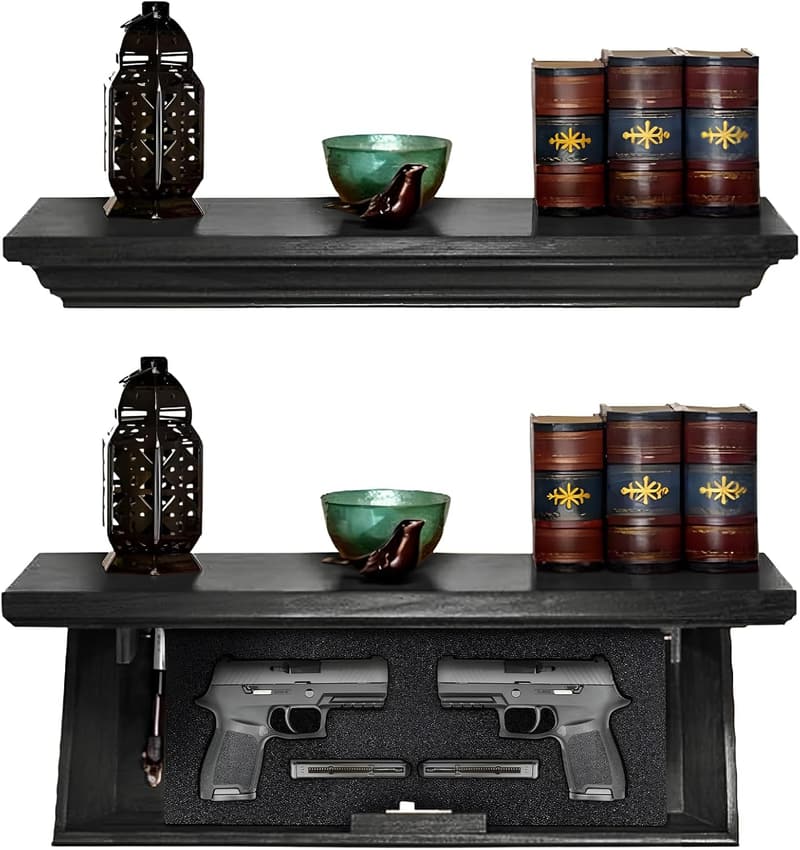 Compact Gun Shelf with Trap Door and RFID Lock - Ebony