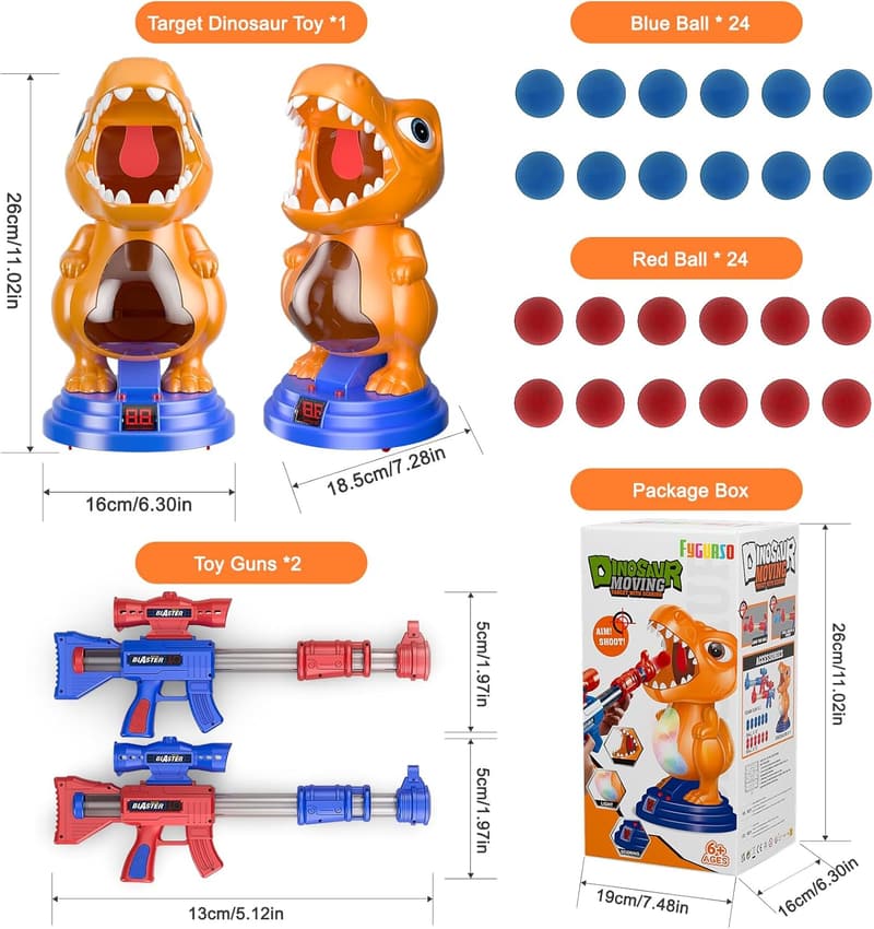 Dinosaur Shooting Game with Air Pump Guns, LED Scoreboard