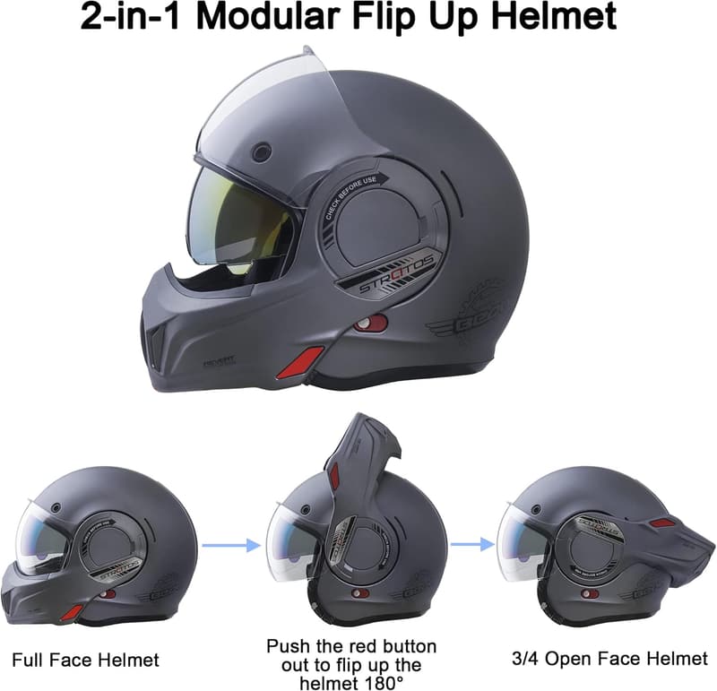 DOT Approved Reversible Full Face Motorcycle Helmet for Adults