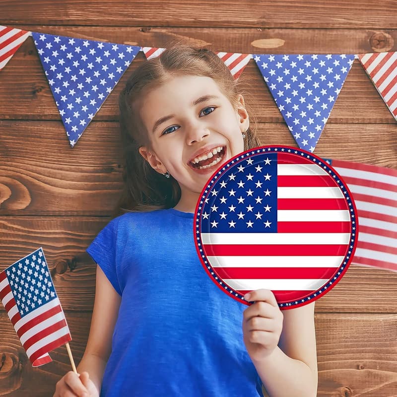 Patriotic Party Supplies: American Flag Disposable Plates & Napkins for 50