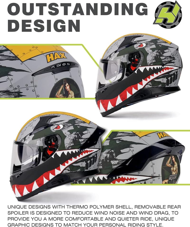 Lightweight DOT Approved Full Face Motorcycle Helmet for Adults