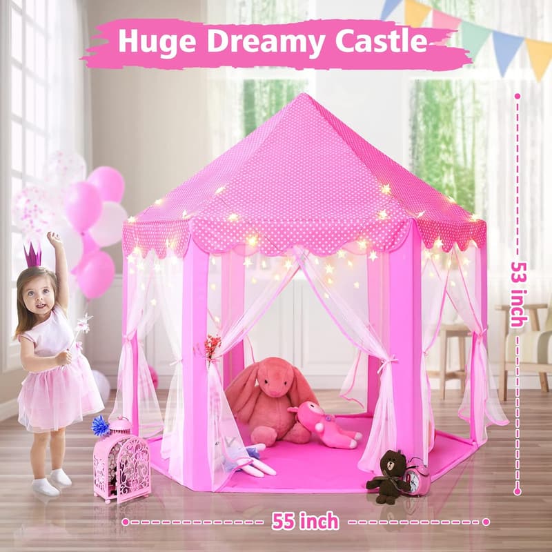 Girls' Playhouse Castle Tent with Star Lights - Indoor/Outdoor