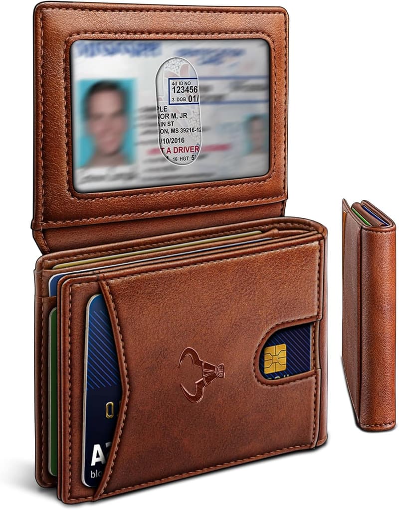 Slim Leather Wallet for Men - RFID Blocking Front Pocket Card Holder