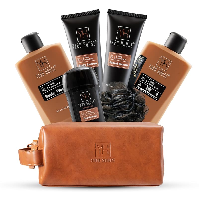 Smoky Sandalwood Men's Bath & Body Gift Set in Leather Bag