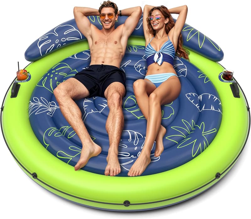 Extra Large Inflatable Tanning Pool Float with Cup Holders