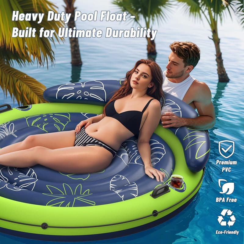 Extra Large Inflatable Tanning Pool Float with Cup Holders