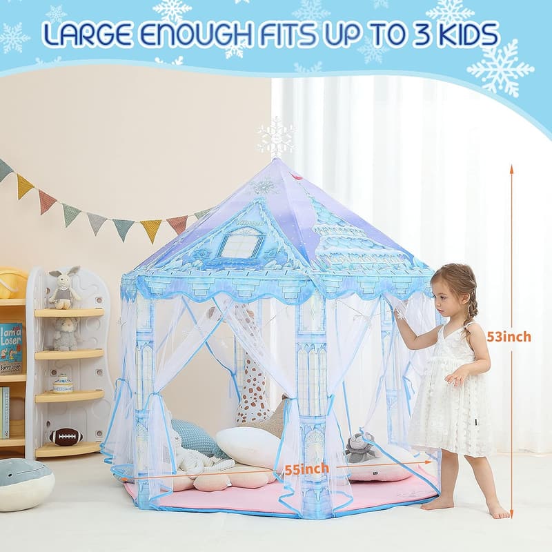 Frozen Princess Play Tent with Snowflake Lights and Rug