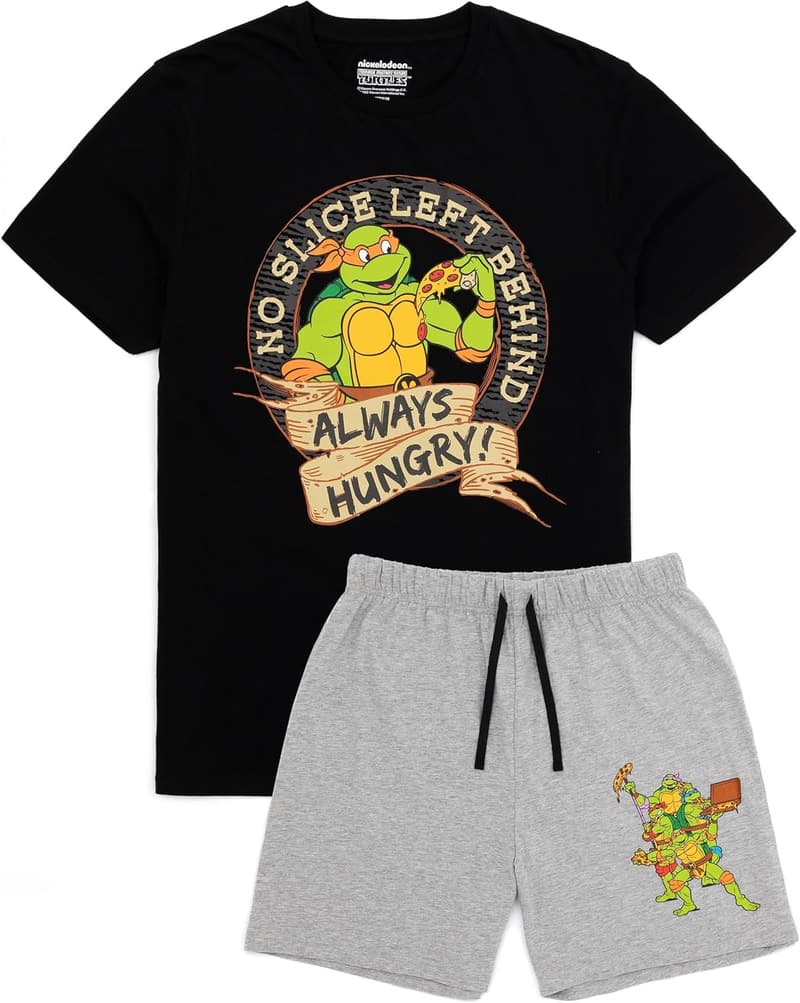 TMNT Men's Pajama Set - Black & Grey Tee and Shorts