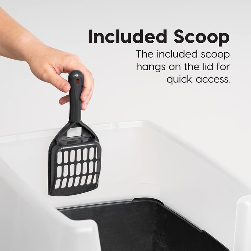 Open Top High-Sided Cat Litter Box with Scatter Shield, Black
