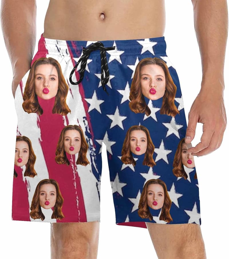 Funny Personalized Face Print Swim Shorts for Men