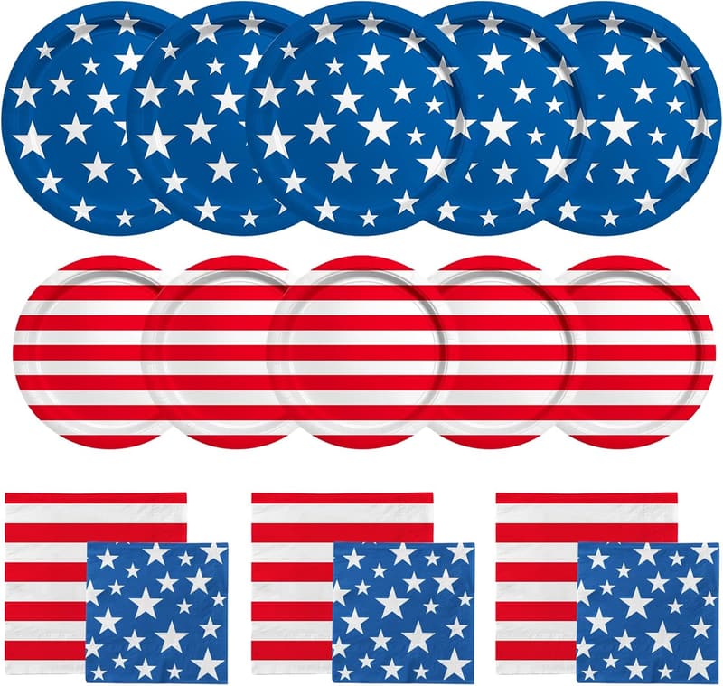 Patriotic Party Supplies: Disposable Plates & Napkins for 50