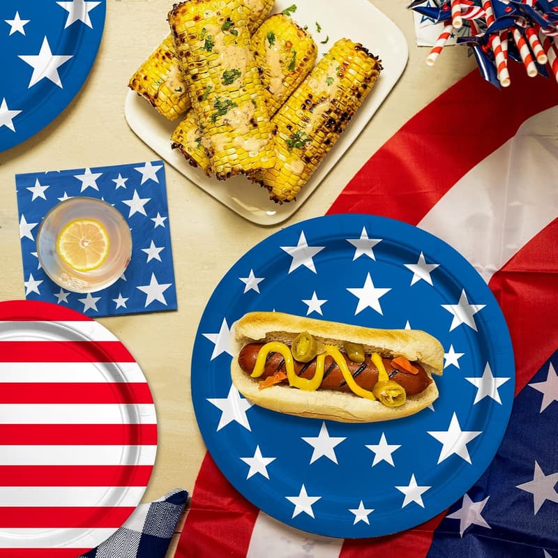 Patriotic Party Supplies: Disposable Plates & Napkins for 50