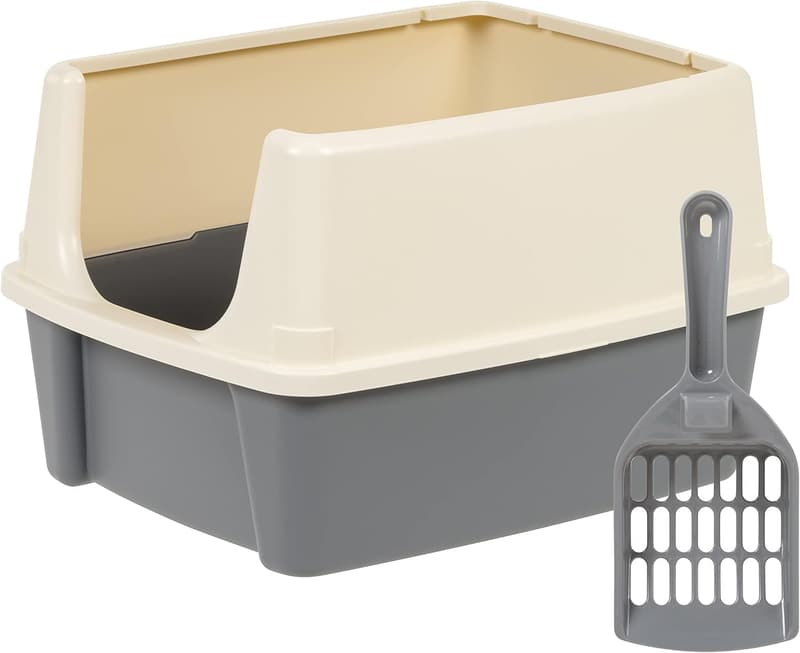 Large Open-Top Cat Litter Box with High Sides and Scoop