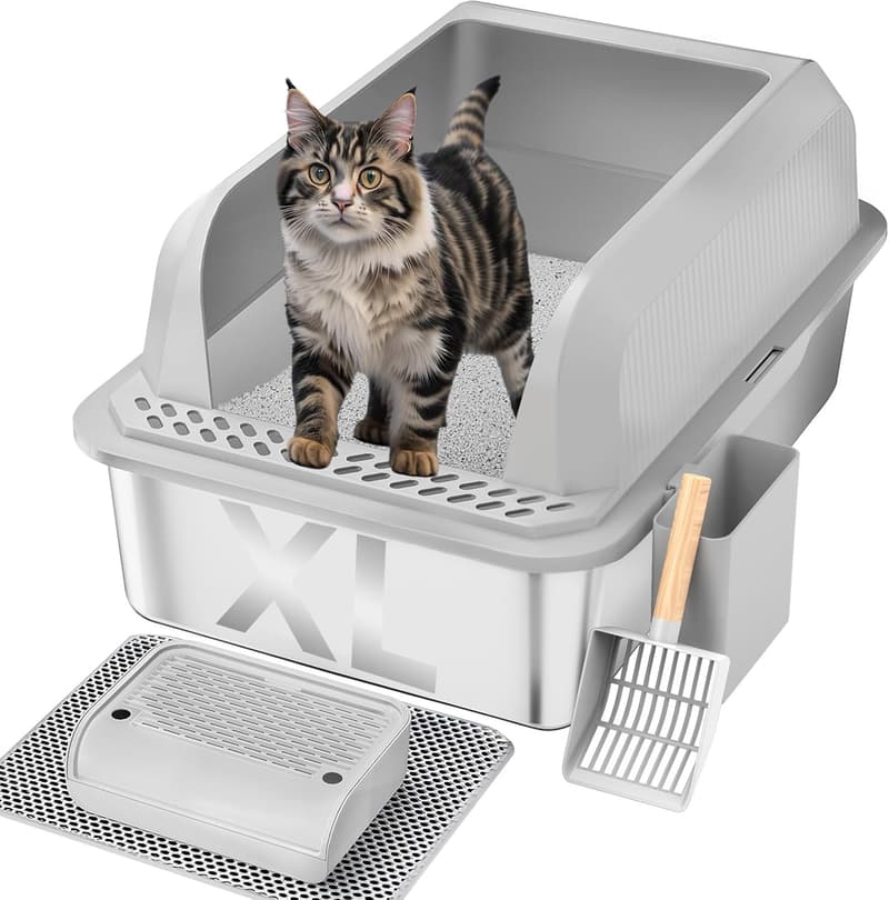 XL Stainless Steel Enclosed Litter Box for Large Cats