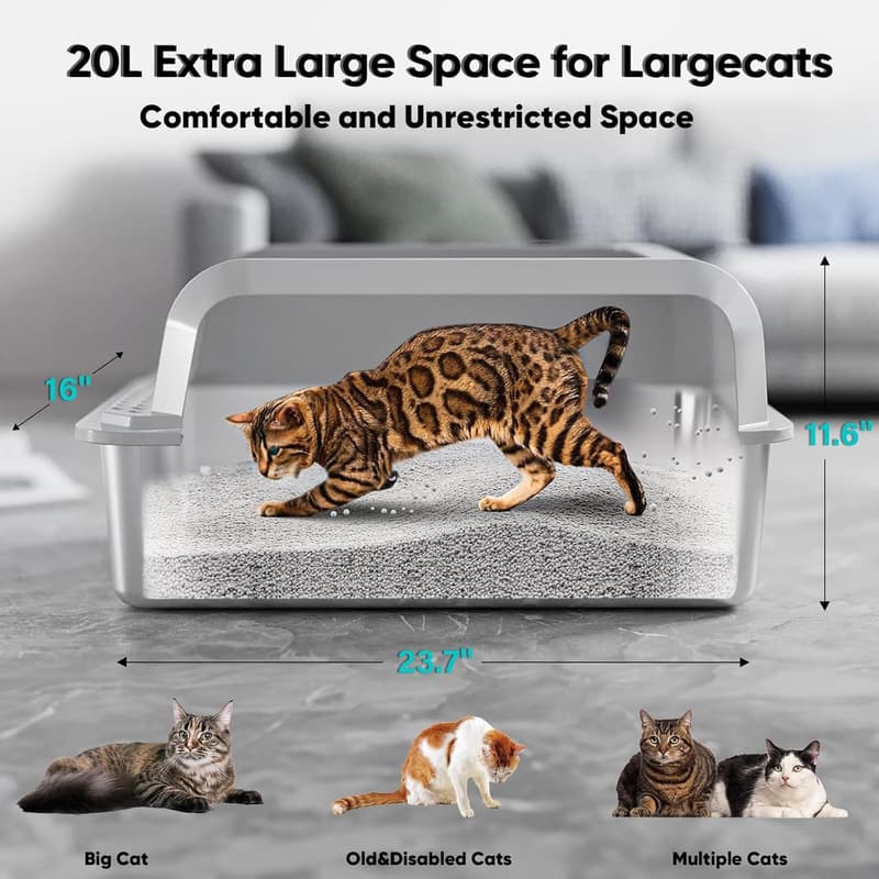 XL Stainless Steel Enclosed Litter Box for Large Cats