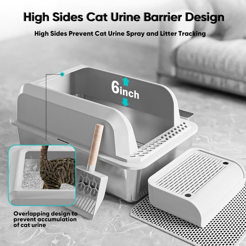 XL Stainless Steel Enclosed Litter Box for Large Cats