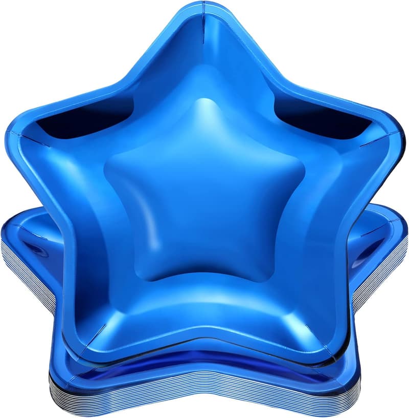 Blue Star-Shaped Disposable Plates for Graduation Parties - 30 Pack