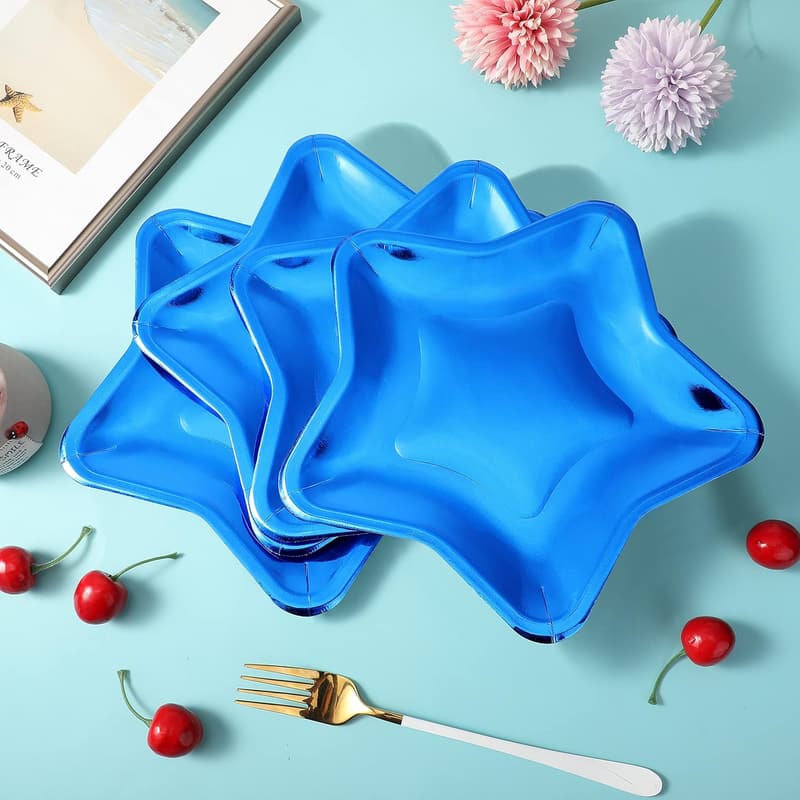 Blue Star-Shaped Disposable Plates for Graduation Parties - 30 Pack