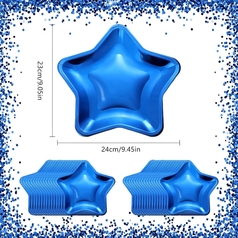 Blue Star-Shaped Disposable Plates for Graduation Parties - 30 Pack