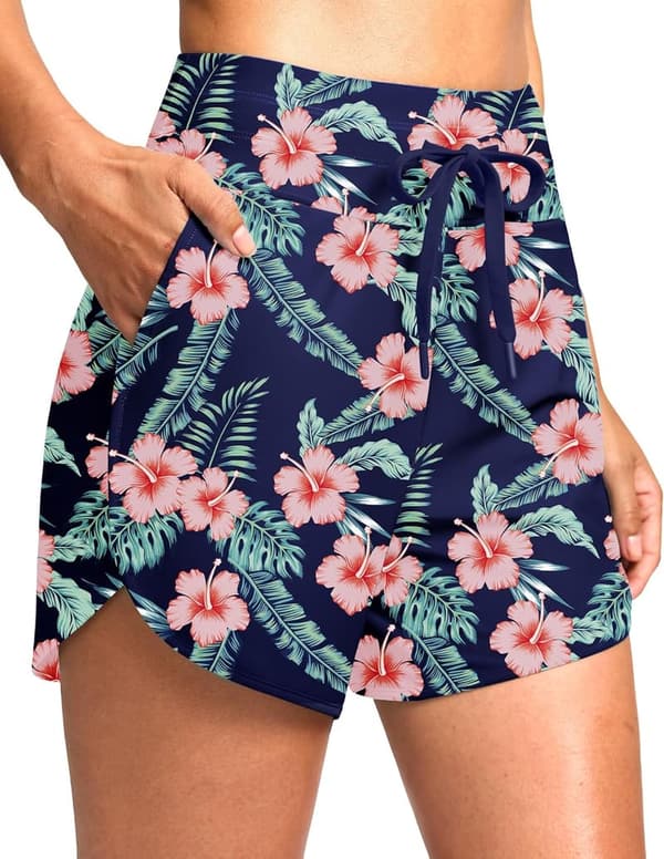 High Waisted Women's Quick-Dry Swim Shorts with Pockets