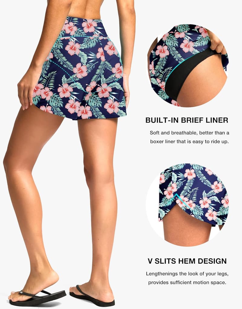 High Waisted Women's Quick-Dry Swim Shorts with Pockets