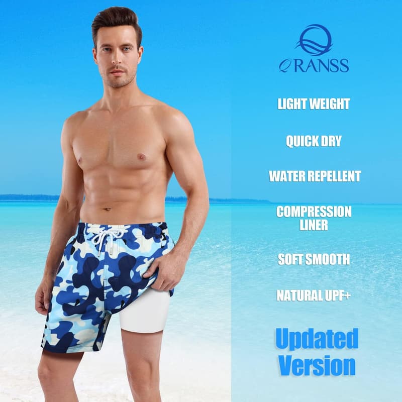 Men's Quick-Dry Swim Trunks with Compression Liner - 7