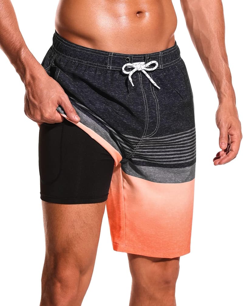 Men's Quick-Dry Swim Trunks with Compression Liner and Pockets