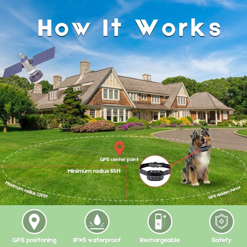 Wireless GPS Dog Fence System, Adjustable Range 65-3281ft