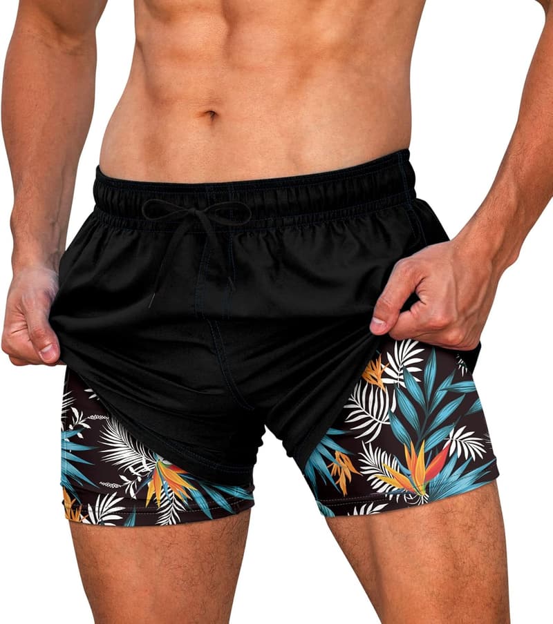 Men's Quick-Dry Swim Trunks with Compression Liner - 5.5