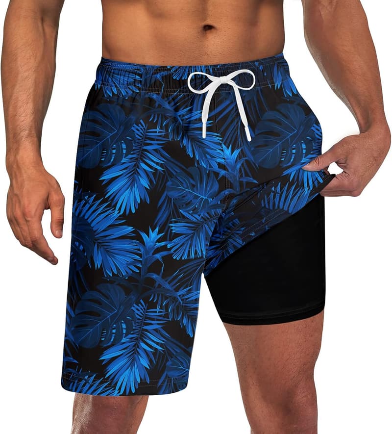 Men's Quick-Dry Swim Trunks with Compression Liner & Pockets
