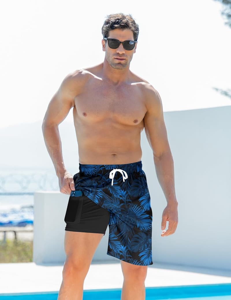 Men's Quick-Dry Swim Trunks with Compression Liner & Pockets
