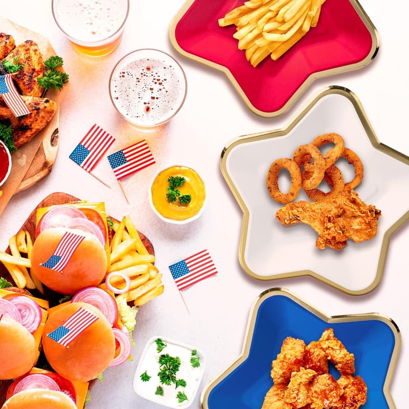 Fourth of July Star-Shaped Paper Plates, 60-Pack