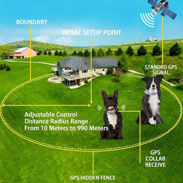 GPS Dog Fence System for 2 Dogs with Waterproof Collars