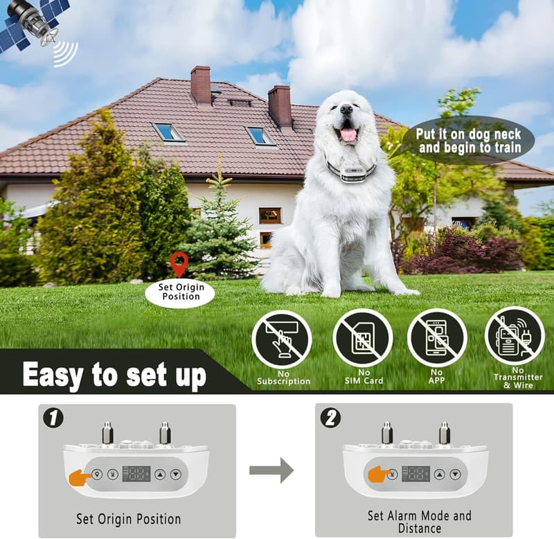 GPS Dog Fence System for 2 Dogs with Waterproof Collars