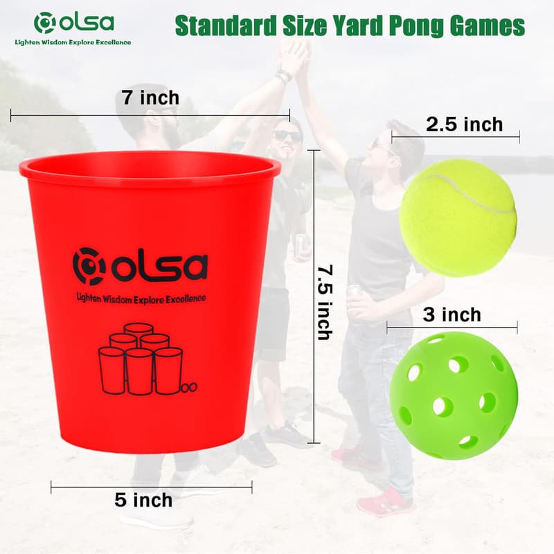 Outdoor Giant Pong Game Set for Adults & Family - 12 Buckets, Balls, Carrying Bag