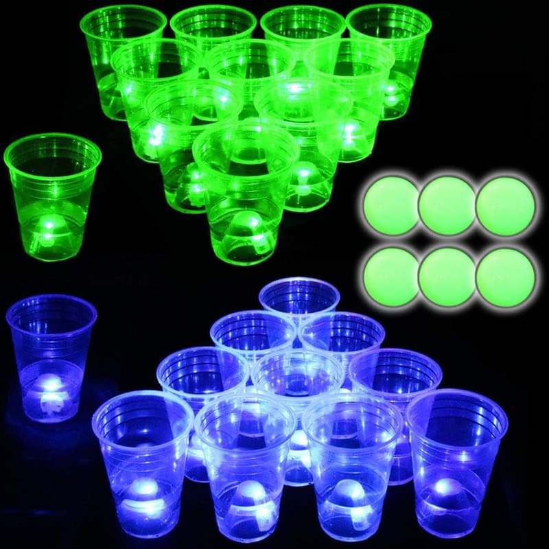 Glow-in-the-Dark Beer Pong Set - 22 Cups & 6 Balls for Parties