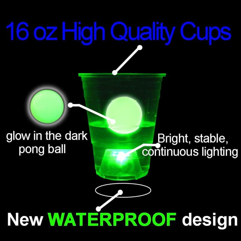 Glow-in-the-Dark Beer Pong Set - 22 Cups & 6 Balls for Parties