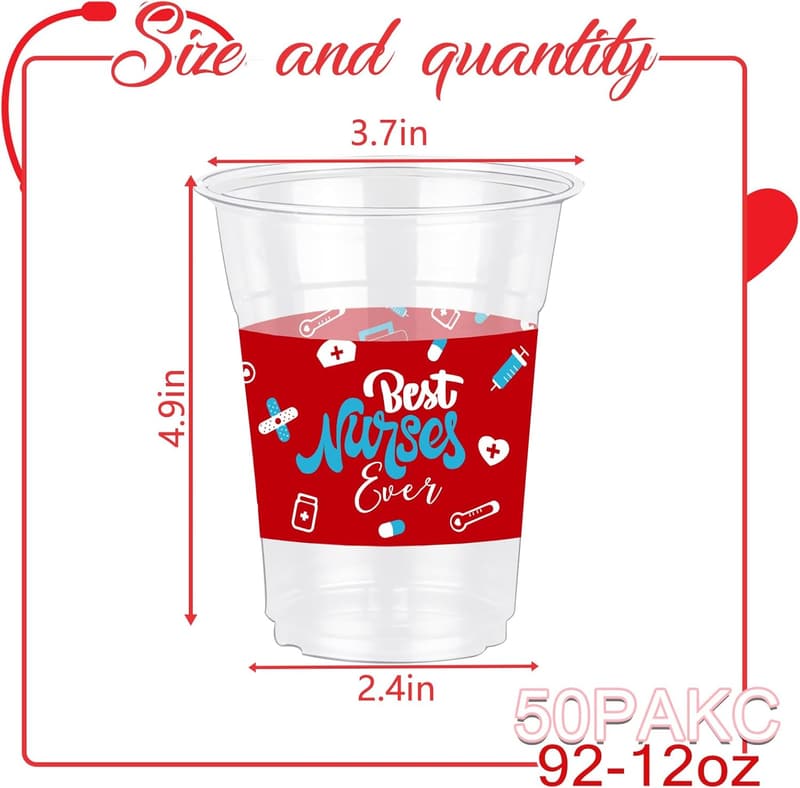 Nurse Graduation Party Cups - 50 Count, 12 oz Plastic Drinkware