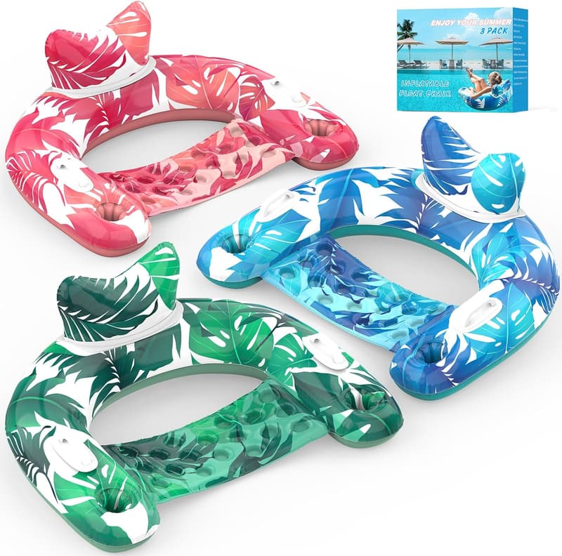 Inflatable Pool Float Chairs with Cupholders - 3 Pack